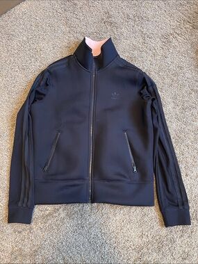 adidas Black Lightweight Track Jacket with Pink Collar Accent